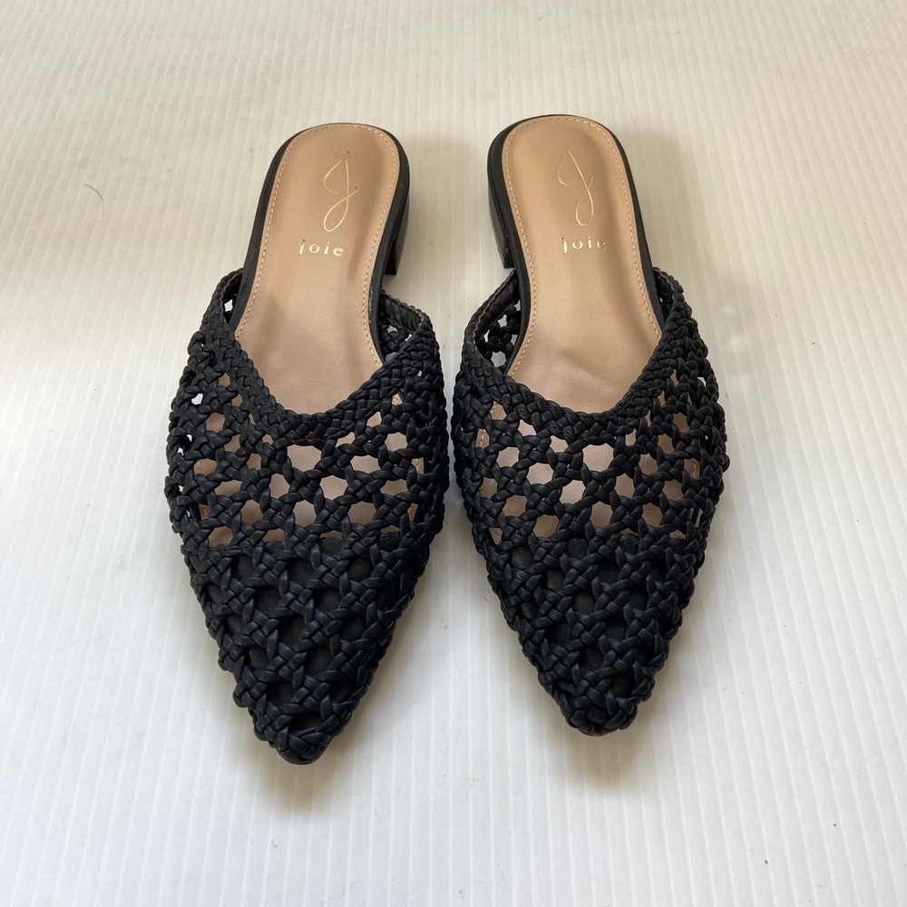 Joie Behold Black Vegan Faux Woven Leather Pointed Toe Mules Womens 7.5M